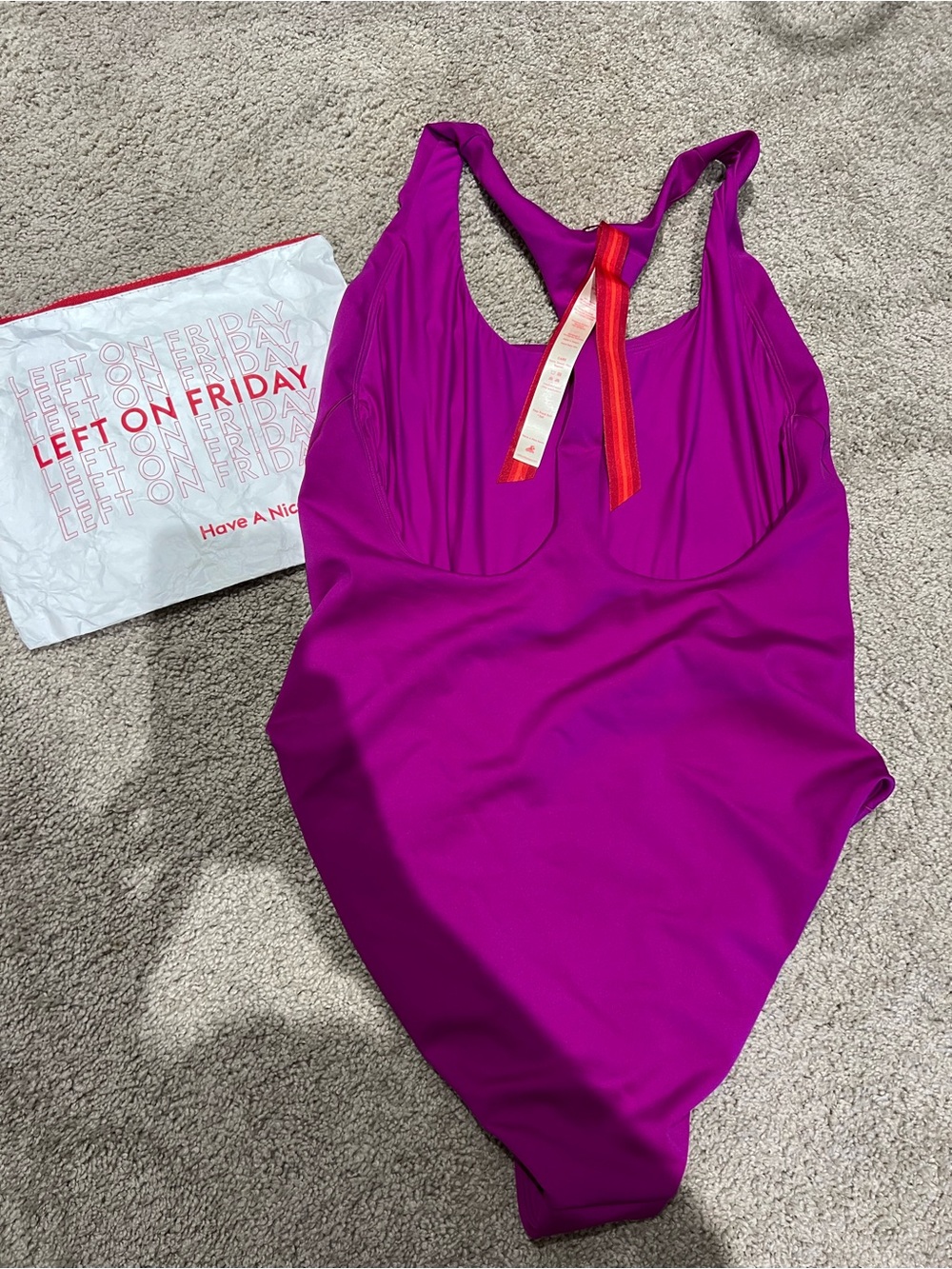 Left On Friday One-Piece Swimsuit in Bright Magenta with Red Accent
